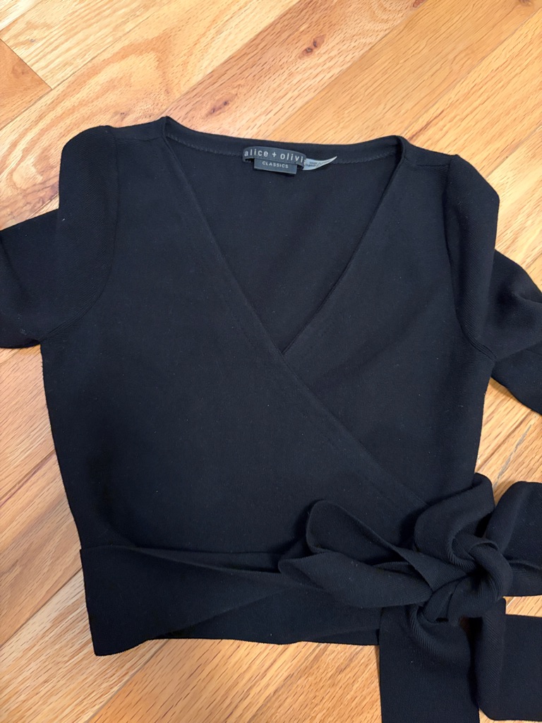 Alice + Olivia Black Wrap Top With Waist Tie